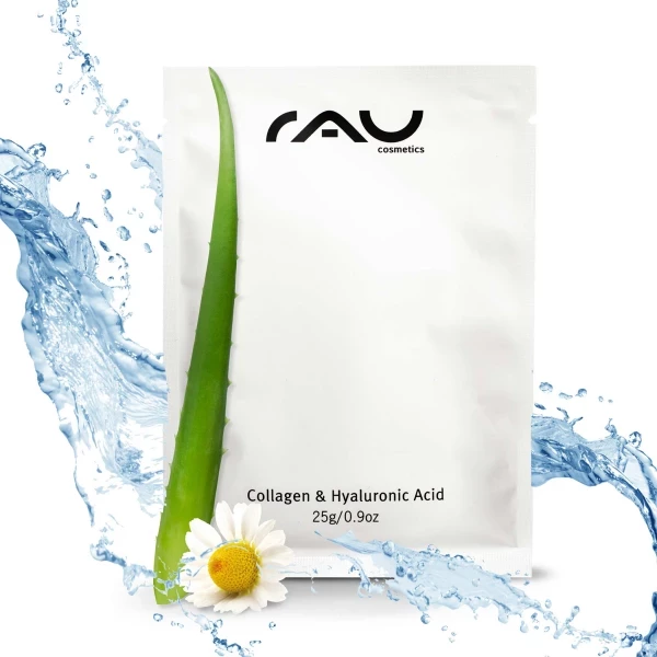 RAU Collagen & Hyaluronic Acid Mask, vliesmasker met hyaluronzuur, collageen,panthenol,aloë vera en kamille
