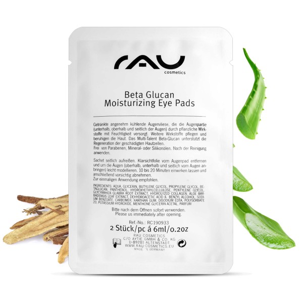 RAU Beta Glucan Moisturizing Eye Pads - hydraterende, koelende oogpads - 8 paar