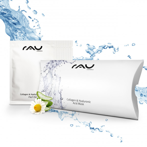 RAU Collagen & Hyaluronic Acid Mask, vliesmasker met hyaluronzuur, collageen,panthenol,aloë vera en kamille